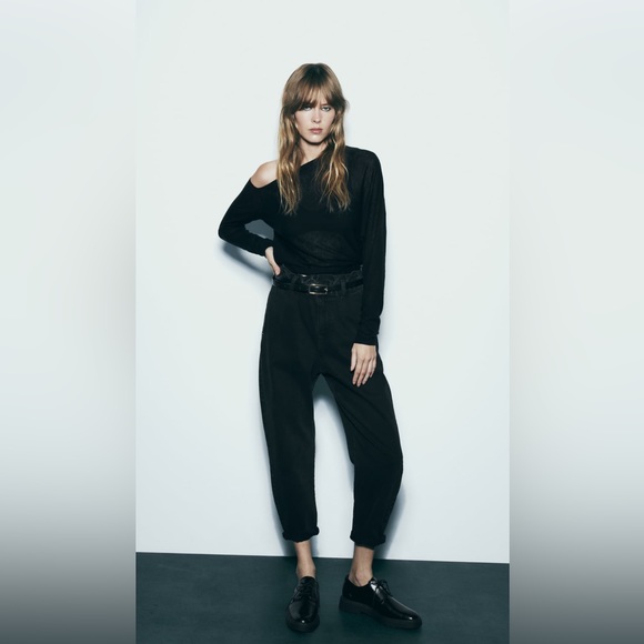 Zara High Waisted Paper Bag Black Jeans size 6 - Picture 1 of 5